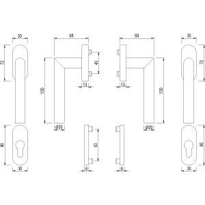 CJTO.MANILLA BALCONERA BTG61.ER PZ INT-EXT INOX MATE